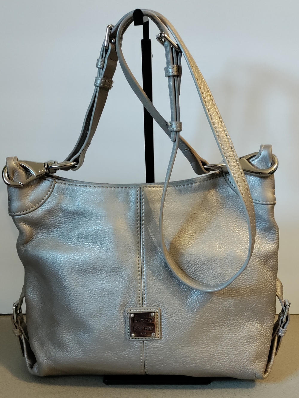 Dooney & Bourke Metallic Silver Leather Hobo Crossbody Bag